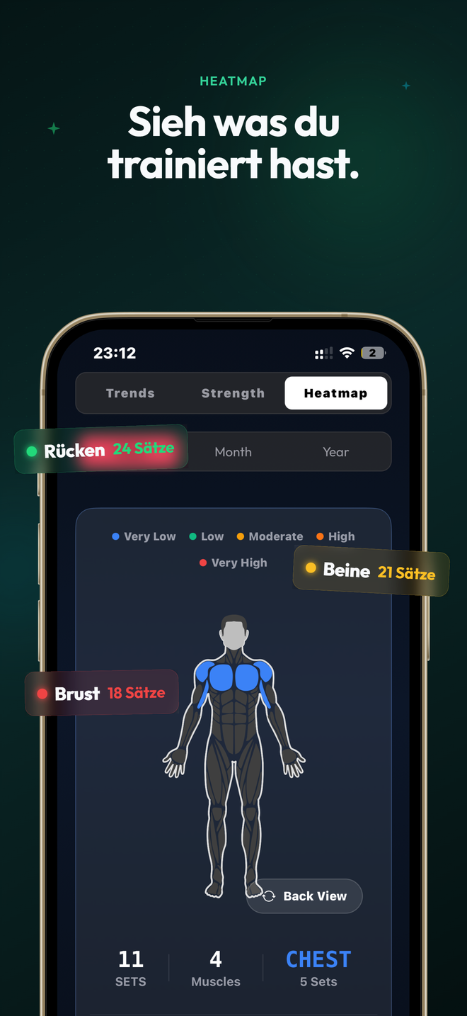 Volumen-Heatmap mit Muskelgruppen-Verteilung