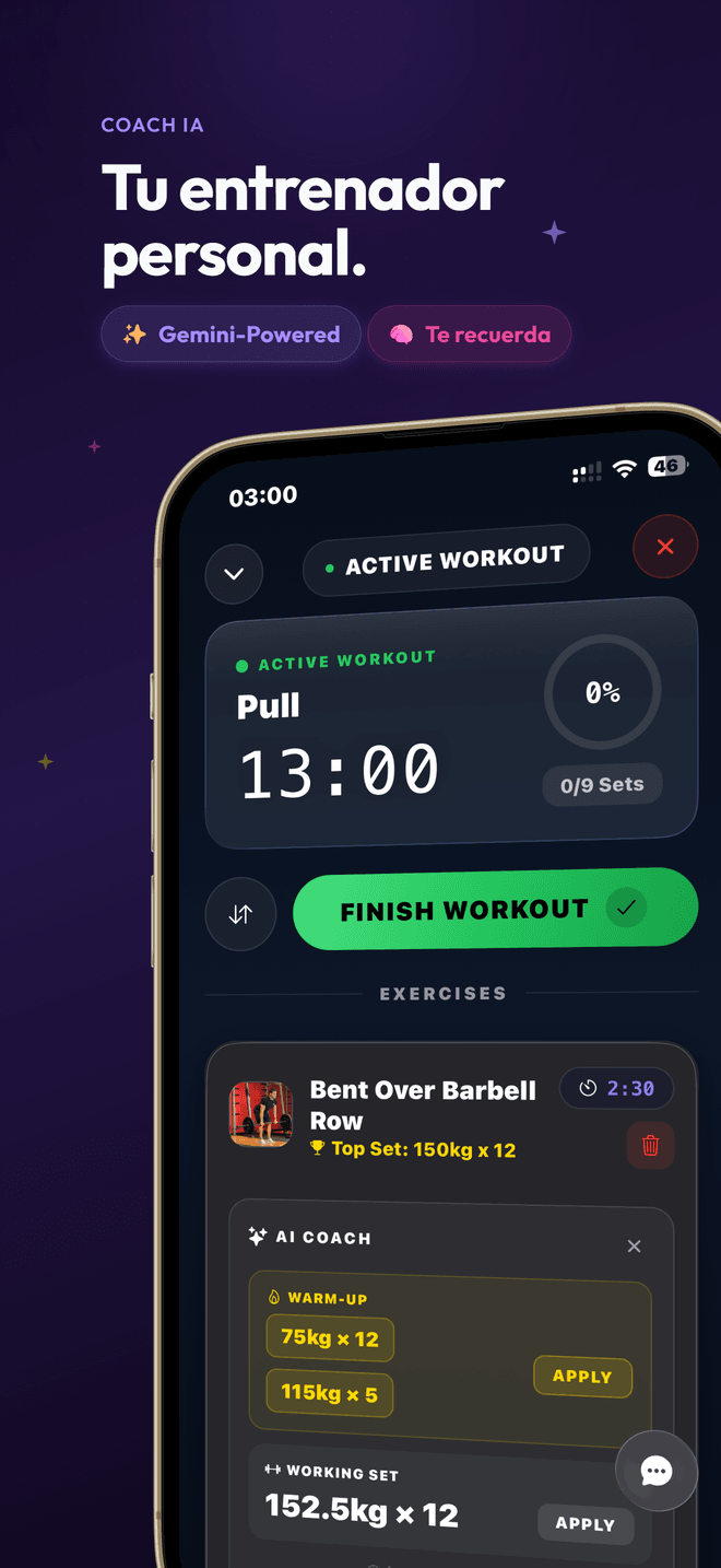 Entrenamiento activo con sugerencias de calentamiento del Coach IA