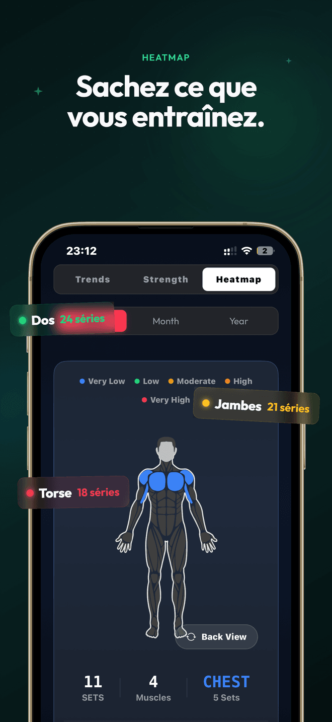 Heatmap de volume avec répartition des groupes musculaires